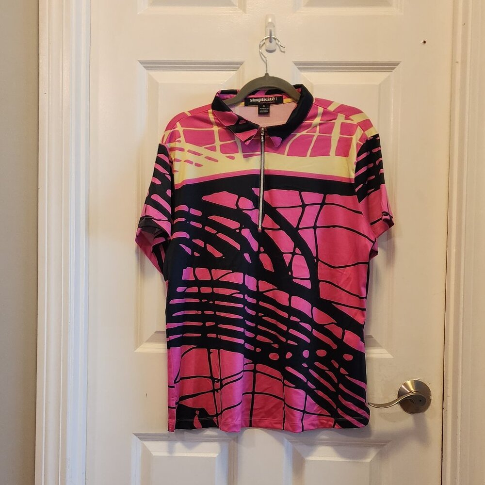 Simplicite Golf Polo by Jamie Sadock Pink Black Print XL Tennis